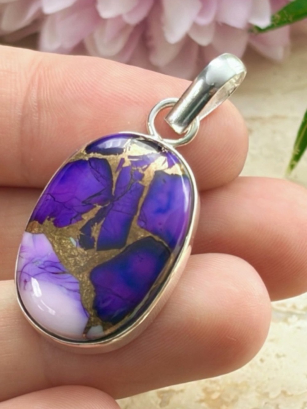 Sterling Silver 925 Purple Copper Kingman Turquoise Pendant Handmade New